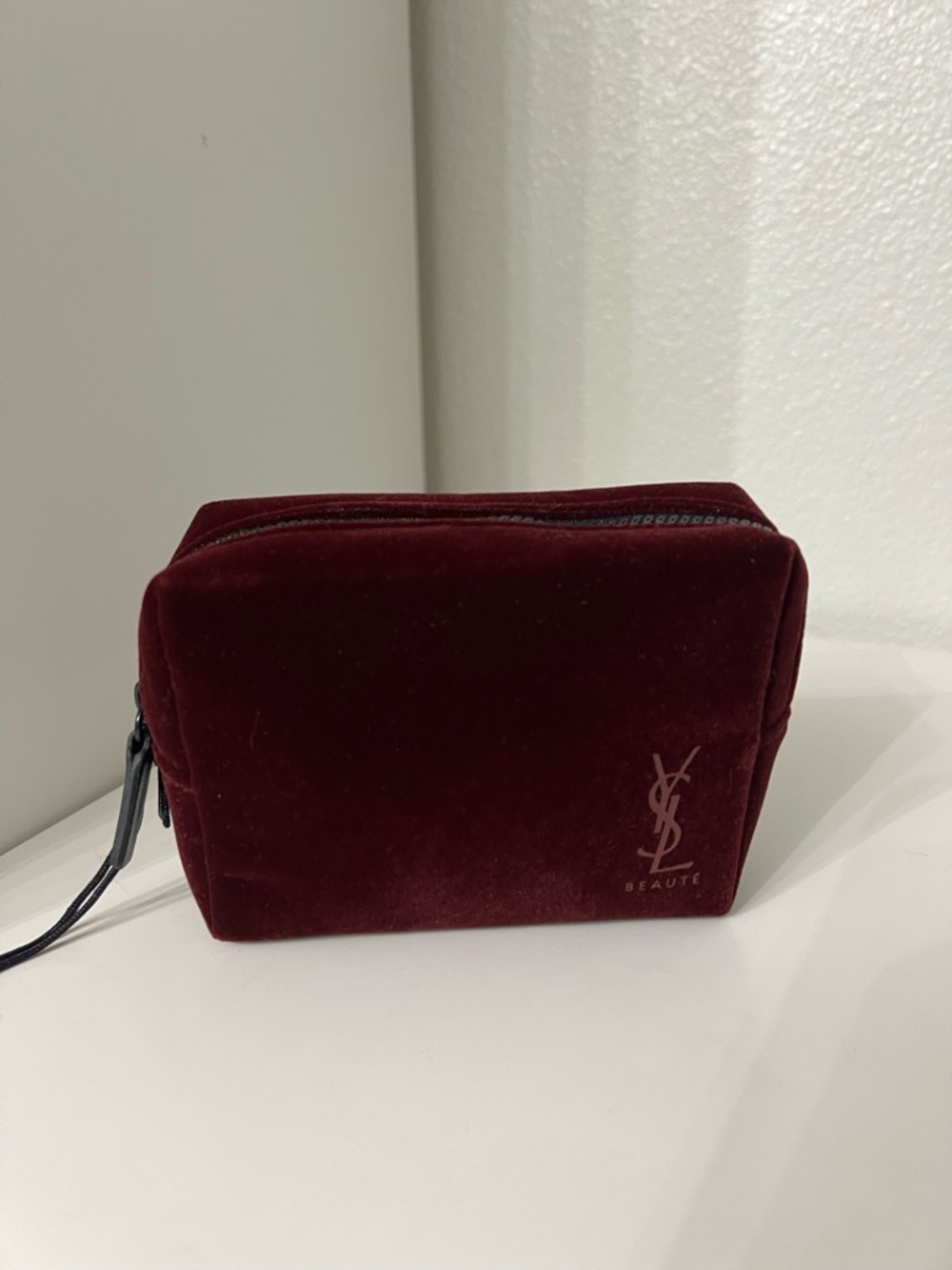 Yves Saint Laurent Burgundy Velvet Cosmetic Pouch